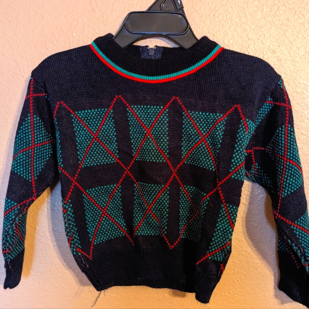 Kids Geometric Pattern Sweater - Black, Green, Red